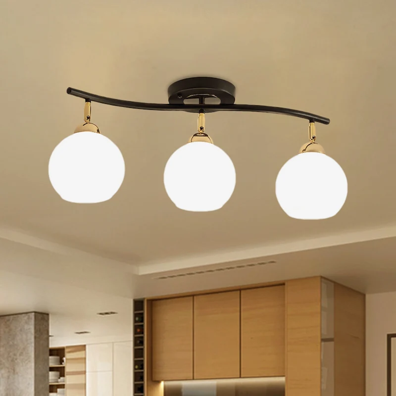 Wave lineair ijzer semi-inbouw minimalistisch 3-kops wit/zwart inbouwlichtarmatuur met globale opaalglazen kap | Snel Leve...