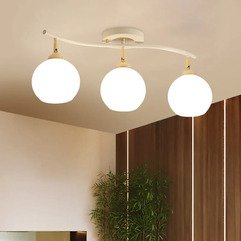 Wave lineair ijzer semi-inbouw minimalistisch 3-kops wit/zwart inbouwlichtarmatuur met globale opaalglazen kap | Snel Leve...
