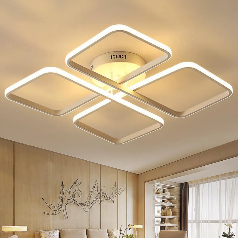 Industrieel Retro Slaapkamer LED semi-gemonteerde verlichting Modern wit plafondarmatuur met vierkant metalen frame, warm/...