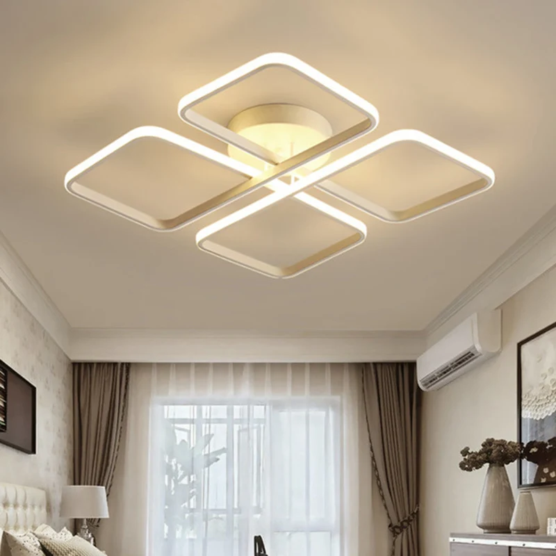 Industrieel Retro Slaapkamer LED semi-gemonteerde verlichting Modern wit plafondarmatuur met vierkant metalen frame, warm/...