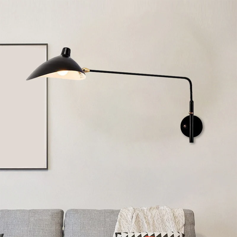 Industriële conische wandkandelaarlamp 1 lichtmetalen schanslamp met lange arm zwart/wit voor woonkamer | Incl. Montageset