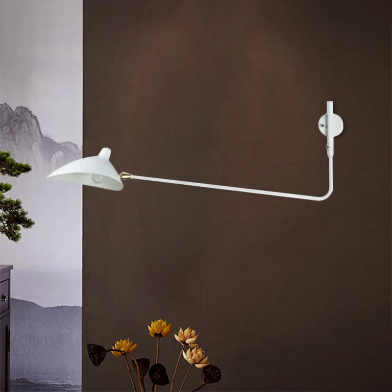 Industriële conische wandkandelaarlamp 1 lichtmetalen schanslamp met lange arm zwart/wit voor woonkamer | Incl. Montageset