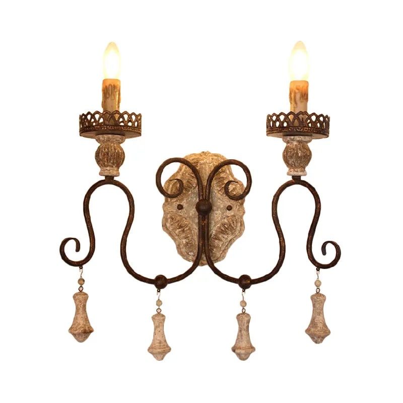 Wandlamp slaapkamer met gedraaide arm Rustiek ijzer 1/2 zwak Verontrust wit wandgemonteerd licht