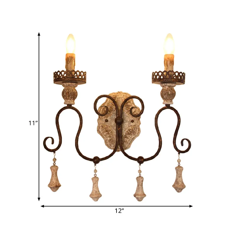 Wandlamp slaapkamer met gedraaide arm Rustiek ijzer 1/2 zwak Verontrust wit wandgemonteerd licht