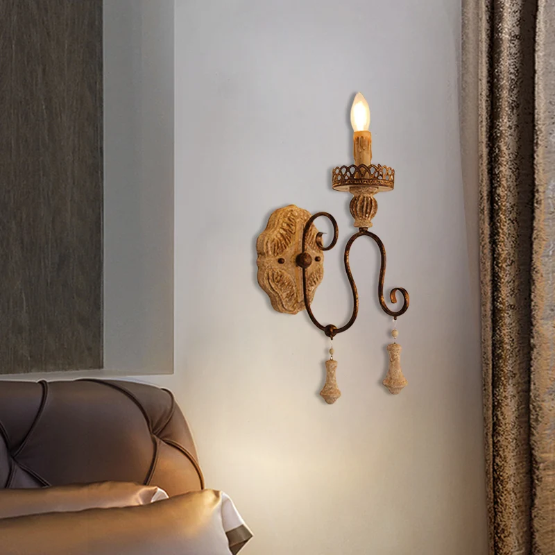 Wandlamp slaapkamer met gedraaide arm Rustiek ijzer 1/2 zwak Verontrust wit wandgemonteerd licht