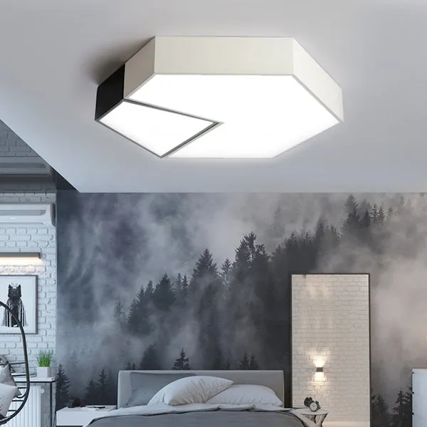 Zwart-wit zeshoek plafondlamp voor woonkamer modernisme acryl schaduwmontage armatuur wit helder, 11"/15"/19" dia - Met Di...