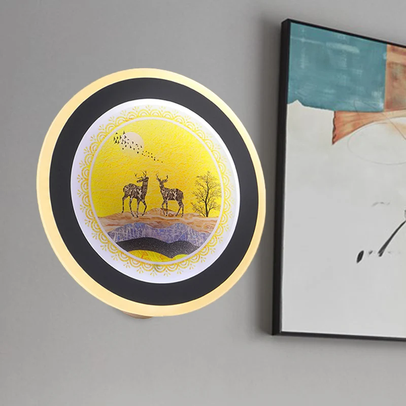 Blauw/geel afgeronde wandgemonteerde verlichting Scandinavische stijl LED acryl muurmuurschildering zwak met elandenherten...