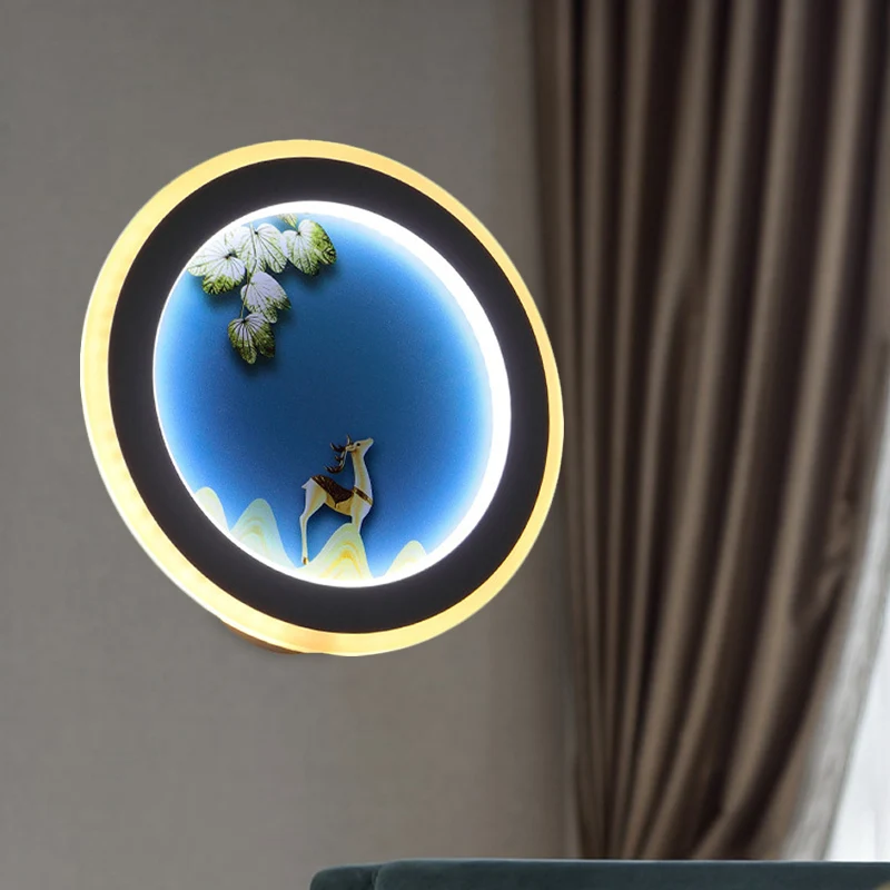 Blauw/geel afgeronde wandgemonteerde verlichting Scandinavische stijl LED acryl muurmuurschildering zwak met elandenherten...