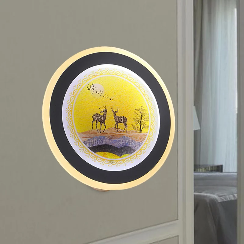 Blauw/geel afgeronde wandgemonteerde verlichting Scandinavische stijl LED acryl muurmuurschildering zwak met elandenherten...