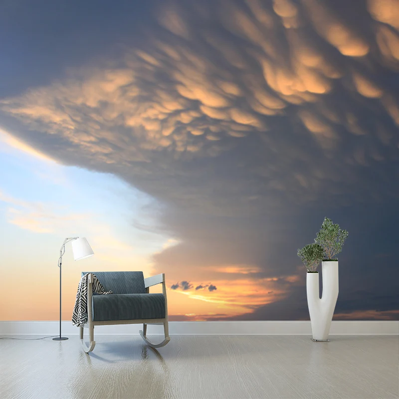 Natuur Gigantische wolk patroon muur muurschildering sticker voor slaapkamer, blauw-geel, custom-made formaat