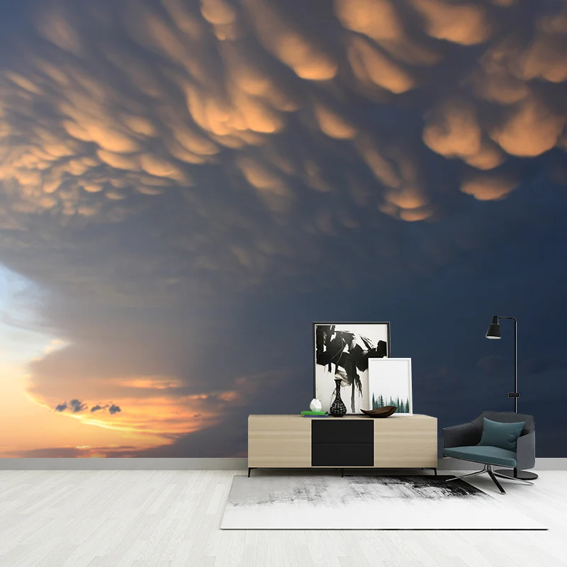 Natuur Gigantische wolk patroon muur muurschildering sticker voor slaapkamer, blauw-geel, custom-made formaat
