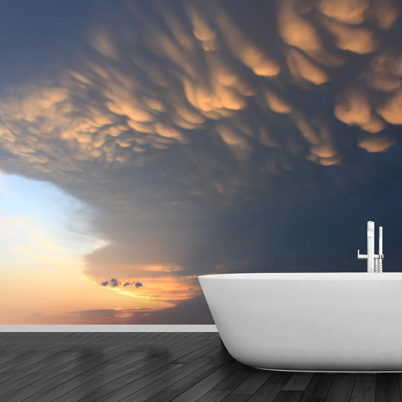 Natuur Gigantische wolk patroon muur muurschildering sticker voor slaapkamer, blauw-geel, custom-made formaat