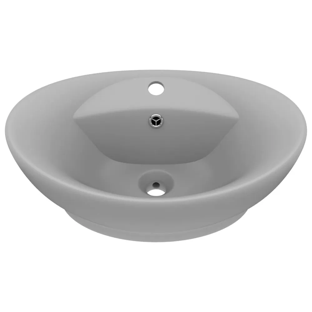 Barrière-vrije Wastafel met overloop ovaal 58,5x39 cm keramiek mat lichtgrijs