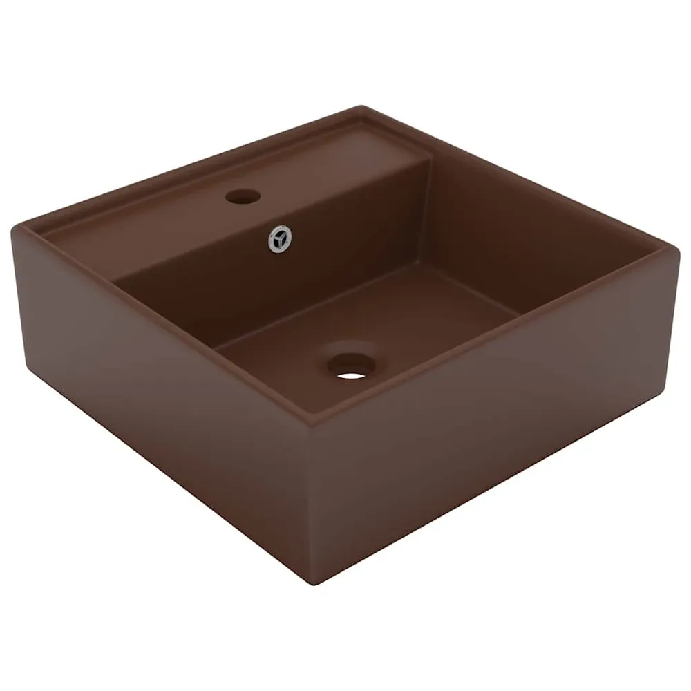 Inbouw Wastafel met overloop vierkant 41x41cm keramiek mat donkerbruin