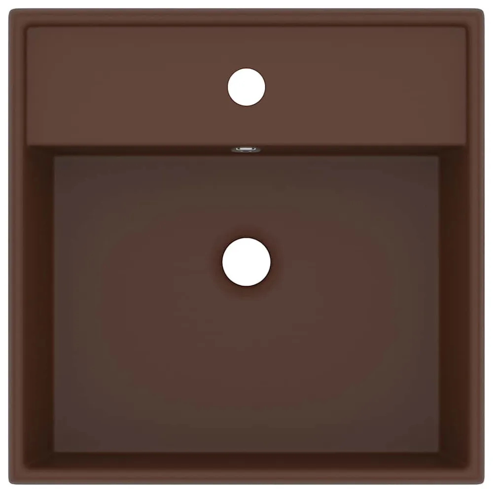 Inbouw Wastafel met overloop vierkant 41x41cm keramiek mat donkerbruin