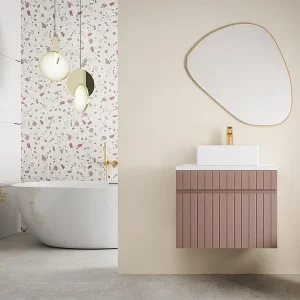 Roze gestreept hangmeubel voor badkamer met wastafel om erop te opstellen, 60 cm, SATARA