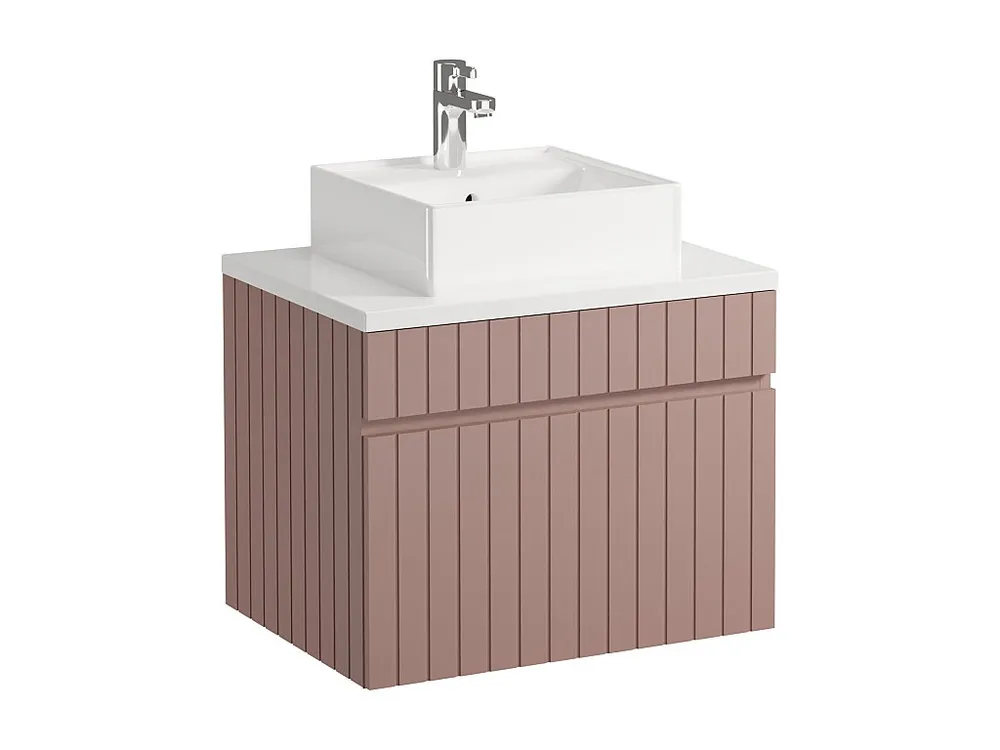 Roze gestreept hangmeubel voor badkamer met wastafel om erop te opstellen, 60 cm, SATARA