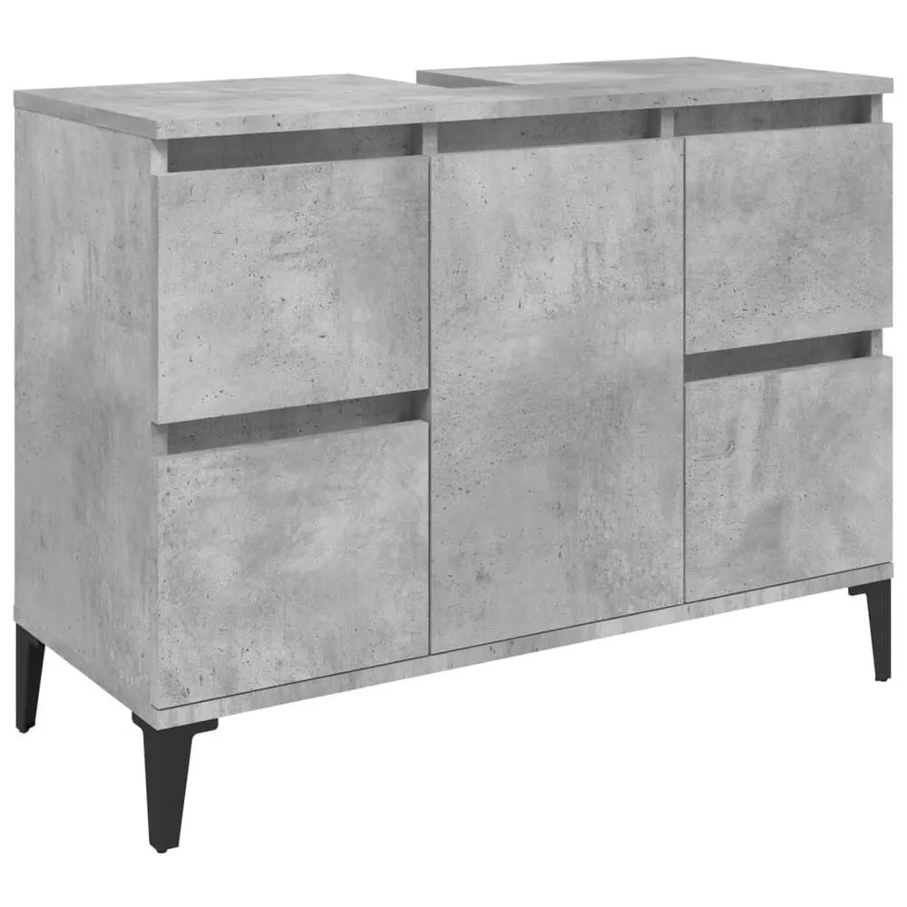 RVS (Roestvrij Staal) Wastafelkast 80x33x60 cm bewerkt hout betongrijs