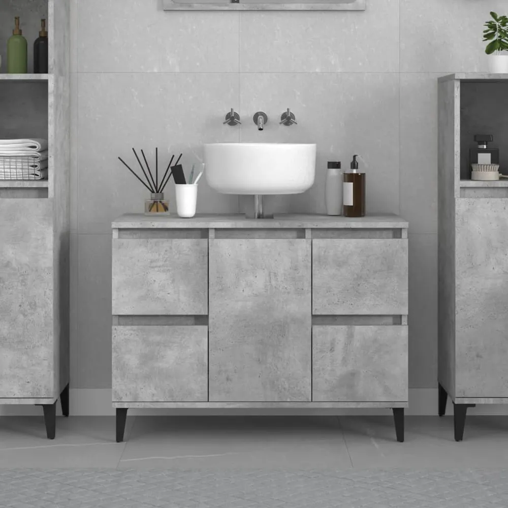 RVS (Roestvrij Staal) Wastafelkast 80x33x60 cm bewerkt hout betongrijs