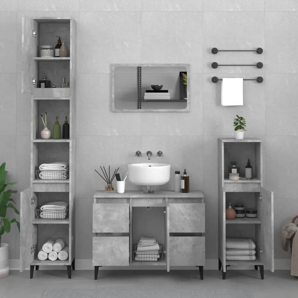 RVS (Roestvrij Staal) Wastafelkast 80x33x60 cm bewerkt hout betongrijs
