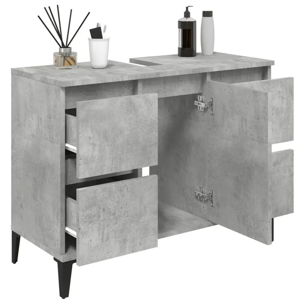 RVS (Roestvrij Staal) Wastafelkast 80x33x60 cm bewerkt hout betongrijs