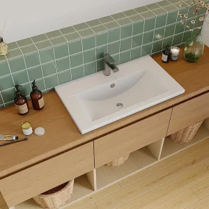 RVS (Roestvrij Staal) Witte voorbouwwastafel van keramiek, L71,5 cm, YASMAC
