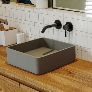 Vierkante wastafel om te neerzetten van beton - L39 x B39 cm, STOCHI