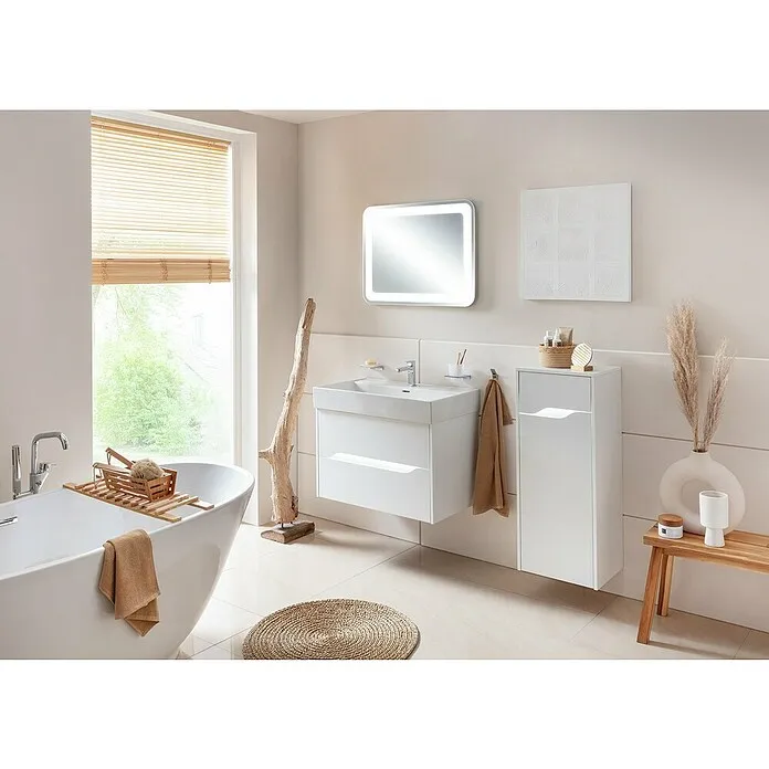 Wandmontage Camargue Curve Inbouwwastafel - 81,5 x 46,5 cm, Kraangat: Midden, Met overloop
