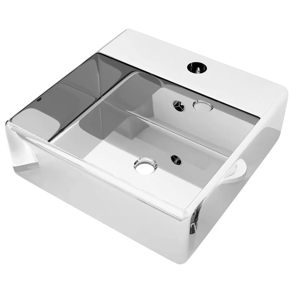 Wastafel met overloop 41x41x15 cm keramiek zilverkleurig voor Luxe Douche-ervaring
