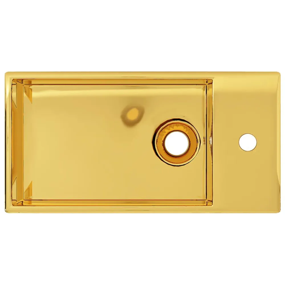 Wastafel met overloop 49x25x15 cm keramiek goudkleurig met Drukknopbediening