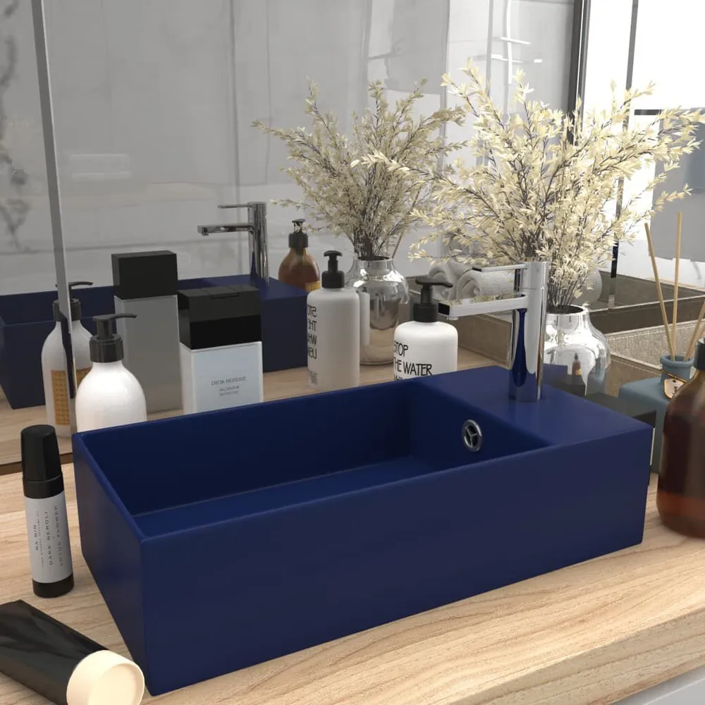 Wastafel met overloop keramiek donkerblauw voor Luxe Douche-ervaring