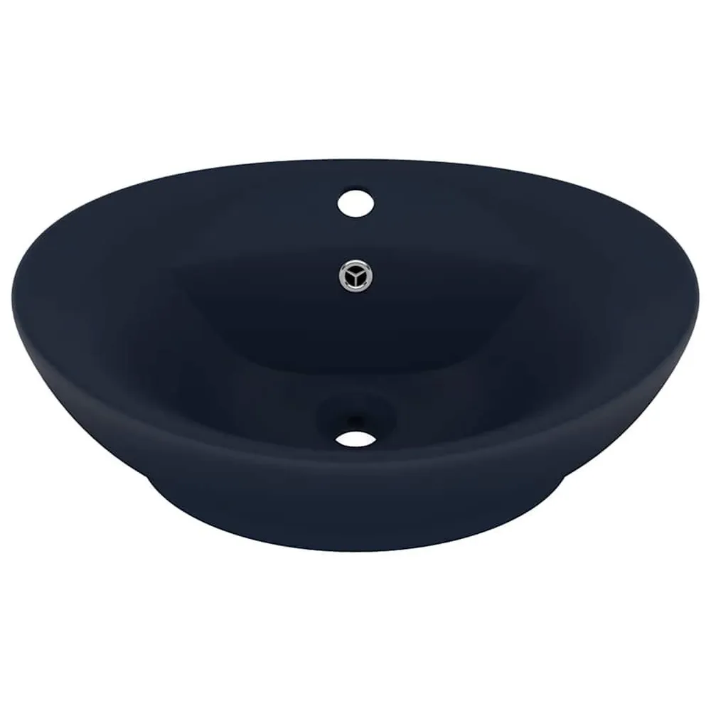 Wastafel met overloop ovaal 58,5x39 cm keramiek mat donkerblauw CE Gecertificeerd | Drukbestendig