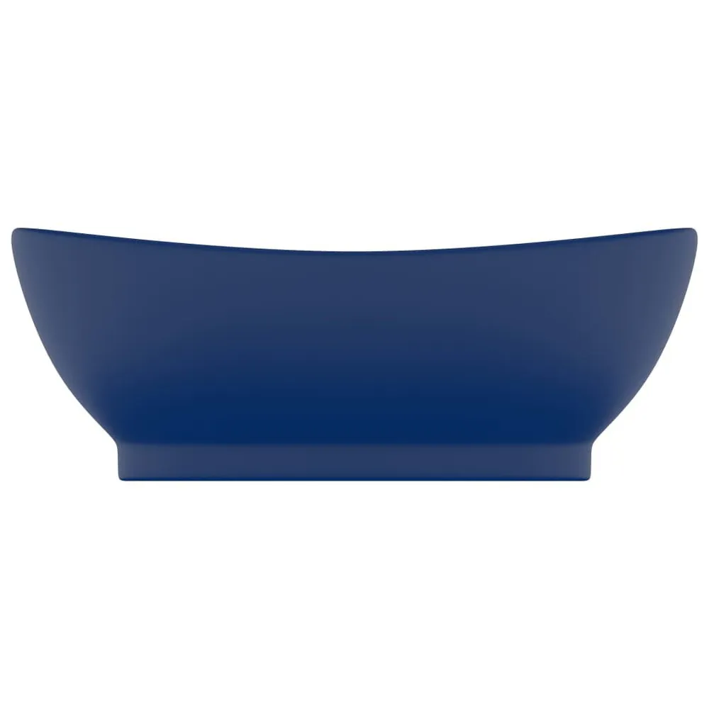Wastafel met overloop ovaal 58,5x39 cm keramiek mat donkerblauw CE Gecertificeerd | Drukbestendig
