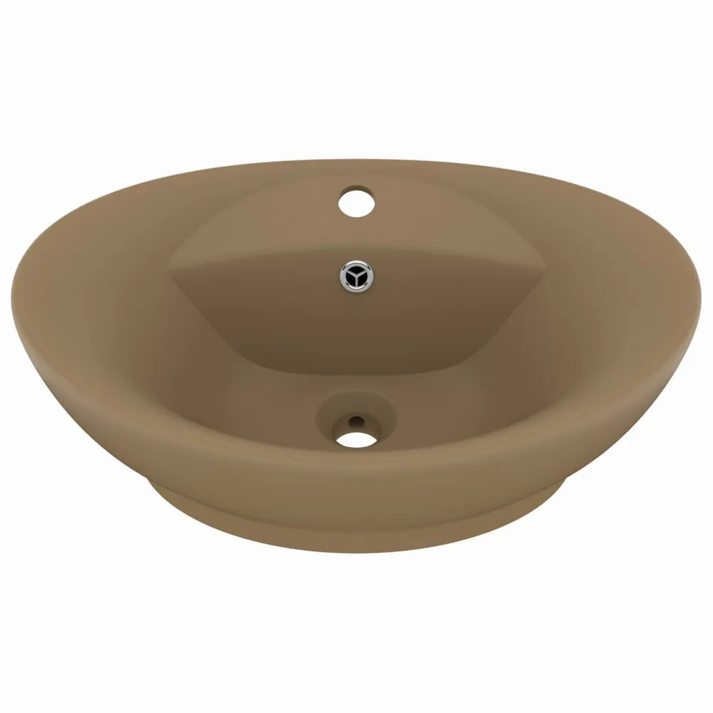 Wastafel met overloop ovaal 58,5x39 cm keramiek matcrème CE Gecertificeerd | Drukbestendig