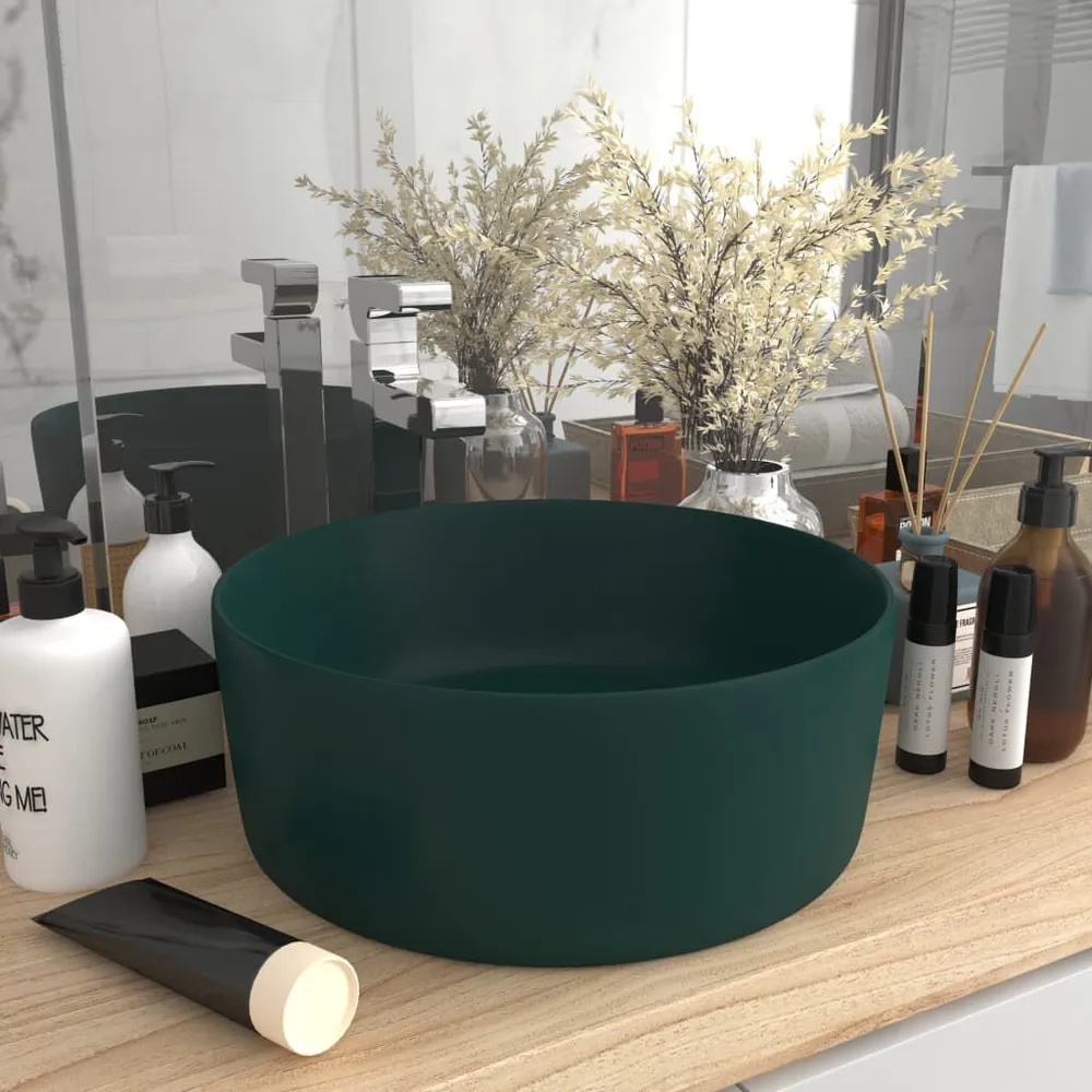 Wastafel rond 40x15 cm keramiek mat donkergroen Quick Install | Alles--één Set