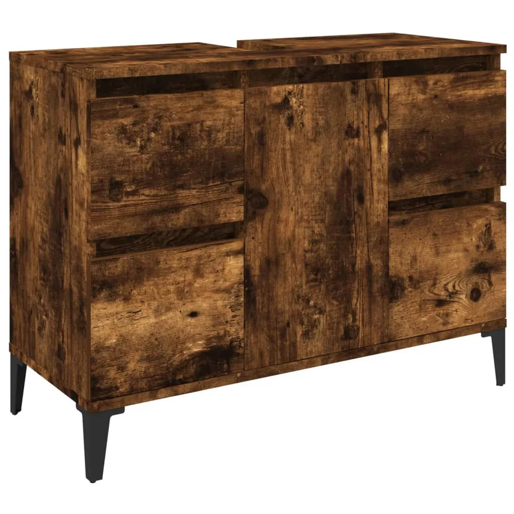 Wastafelkast 80x33x60 cm bewerkt hout gerookt eikenkleurig met Douchekop en Slang