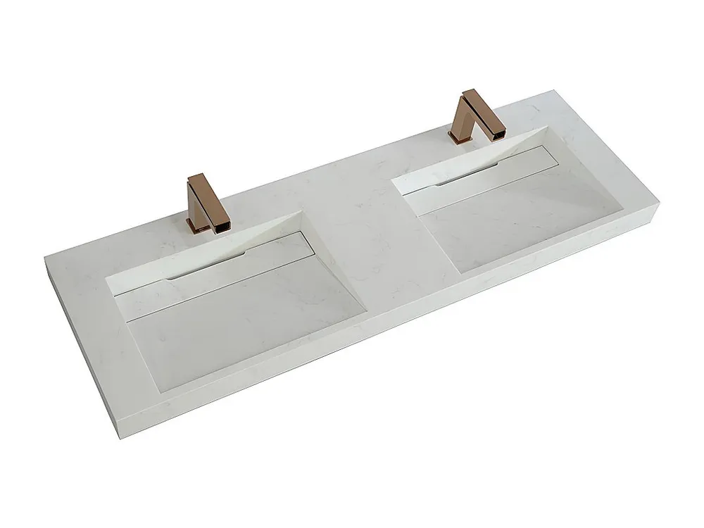 Waterbesparend Hangende wastafel wit marmer effect KODIAK - L.140.2 x B.45.2 x H.8 cm