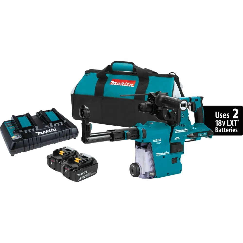 MAKITA 36V (18V X2) LXT® 1‑1/8" SDS‑PLUS AVT® Rotary Hammer w/ HEPA Dust Extractor Kit