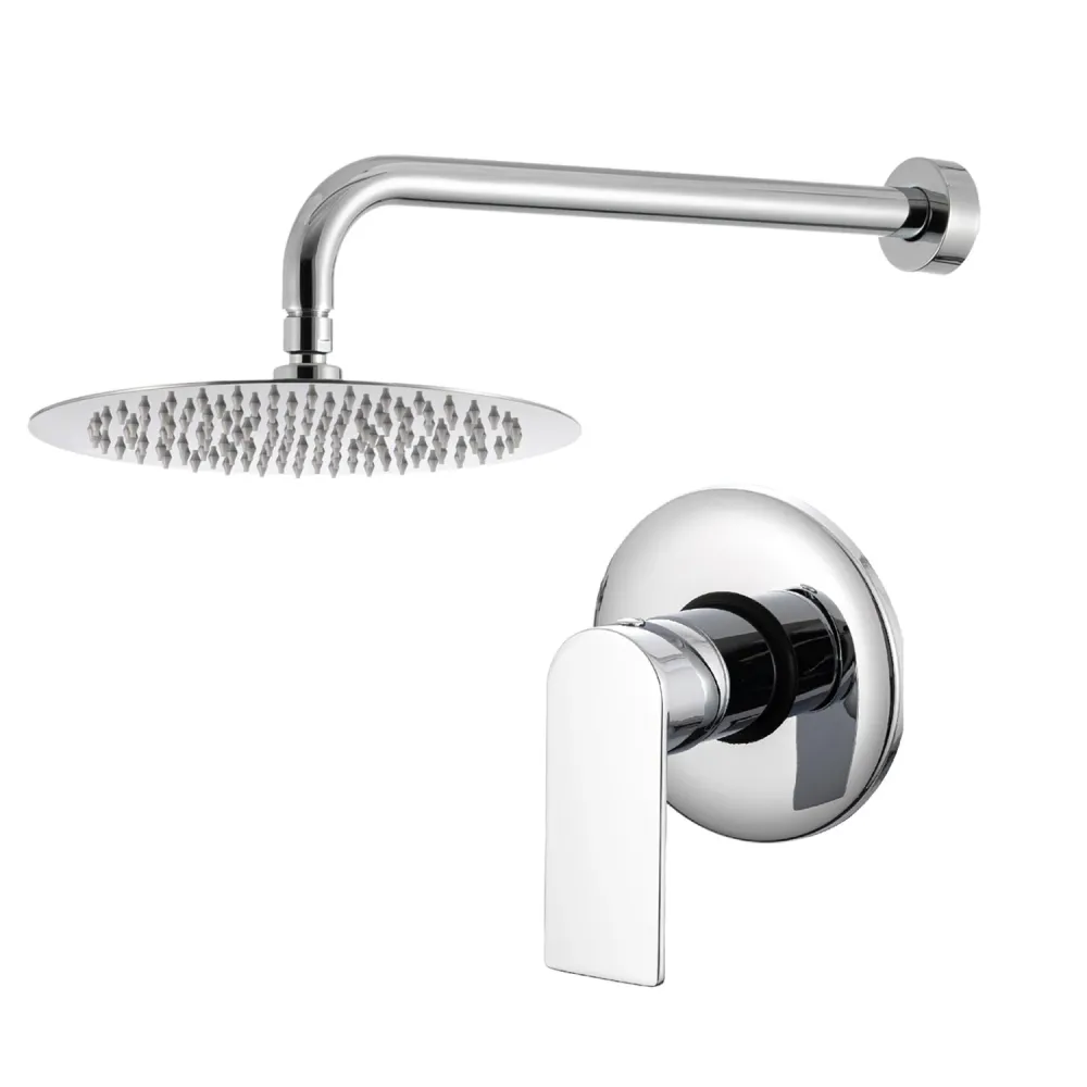 Shower kit one-way built- and 200 mm round showerhead chromed geel koper Ottomix