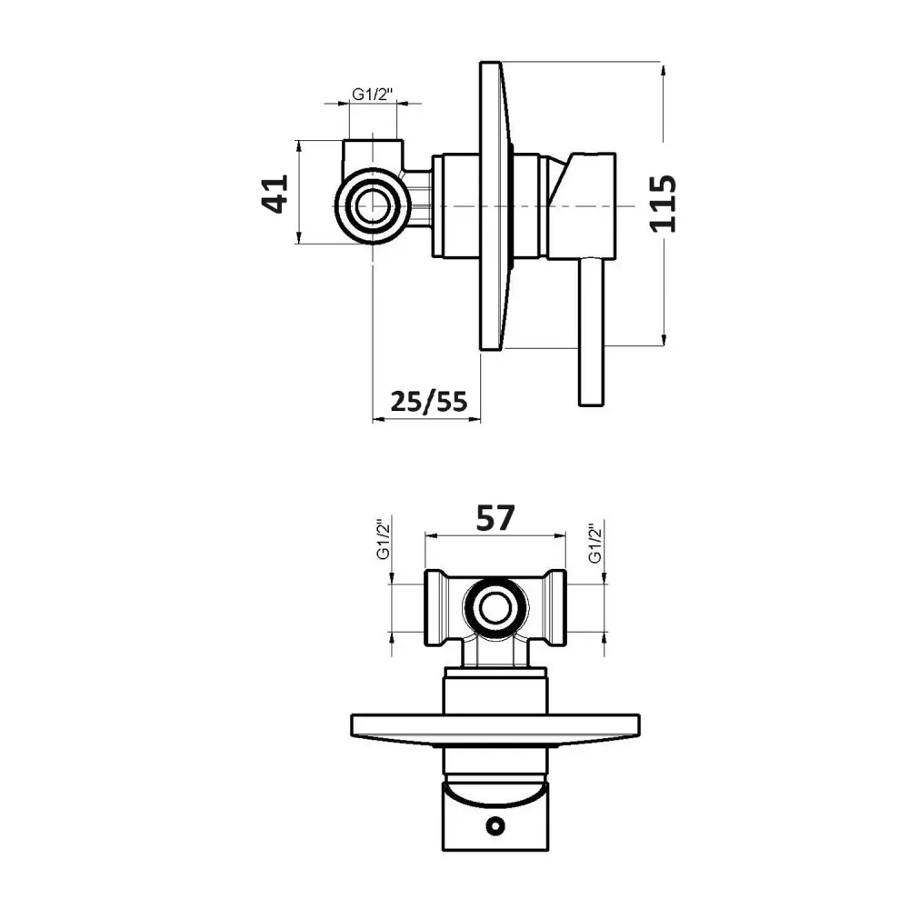 Shower kit one-way built- and 200 mm round showerhead chromed geel koper Ottomix