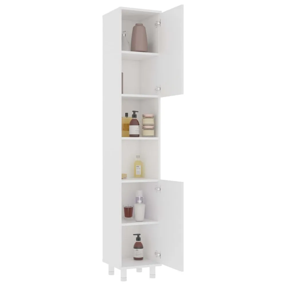 Badkamerkast 30x30x179 cm bewerkt hout hoogglans wit