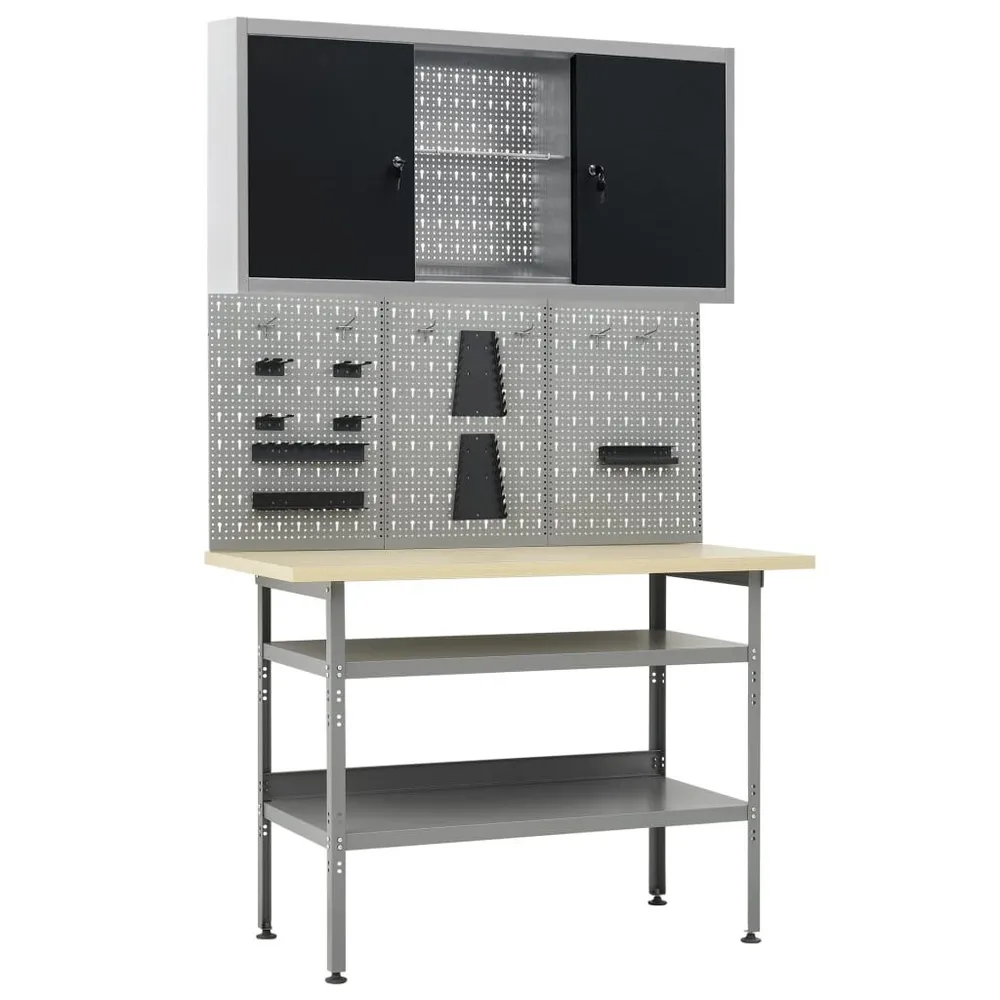 Werkbank met drie wandpanelen en een kast met CE-Keurmerk