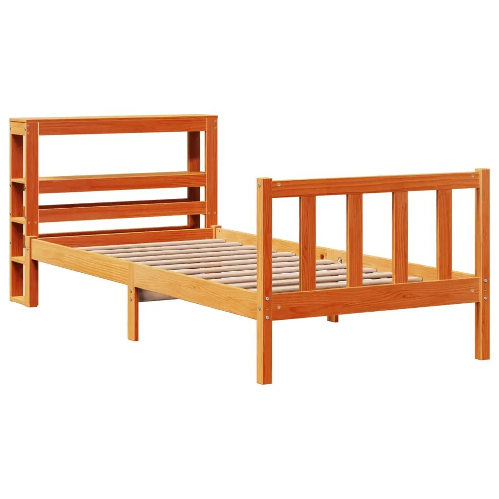 Bedframe met hoofdbord massief grenenhout wasbruin 90x190 cm