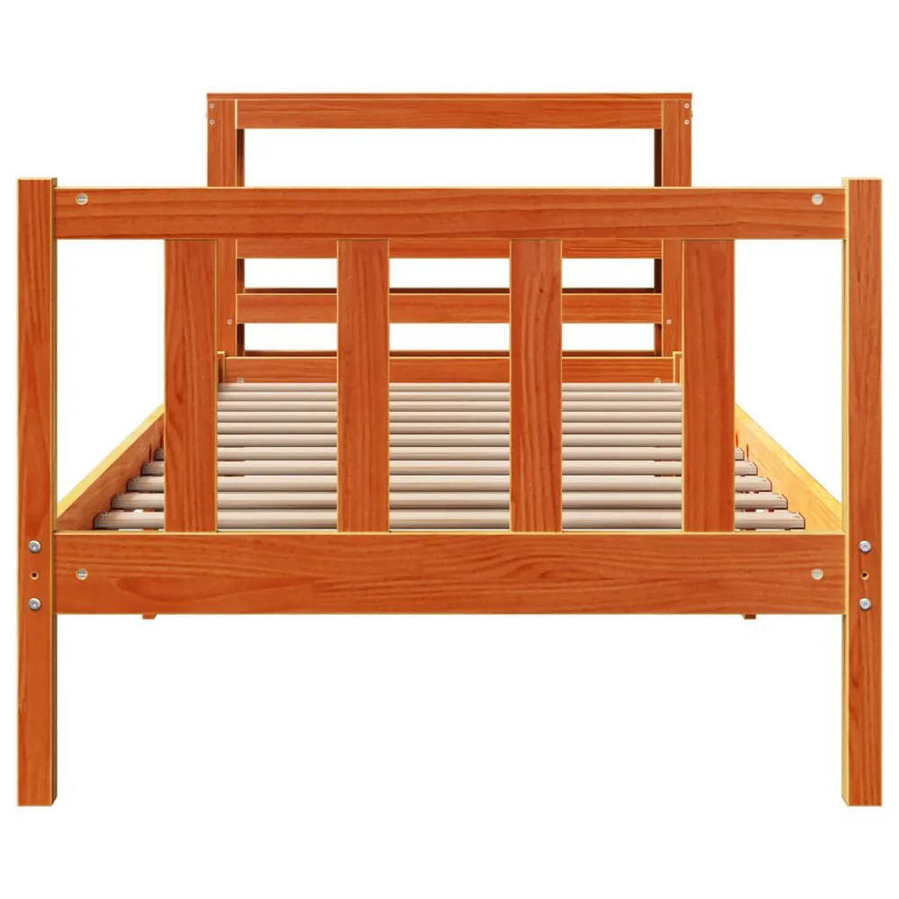 Bedframe met hoofdbord massief grenenhout wasbruin 90x190 cm