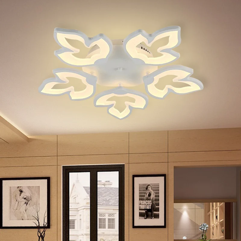 Professionele Waterdichte Acrylic Ahornhout Leaves Semi Flush Mount Contemporary LED White Close to Ceiling Lamp White/War...