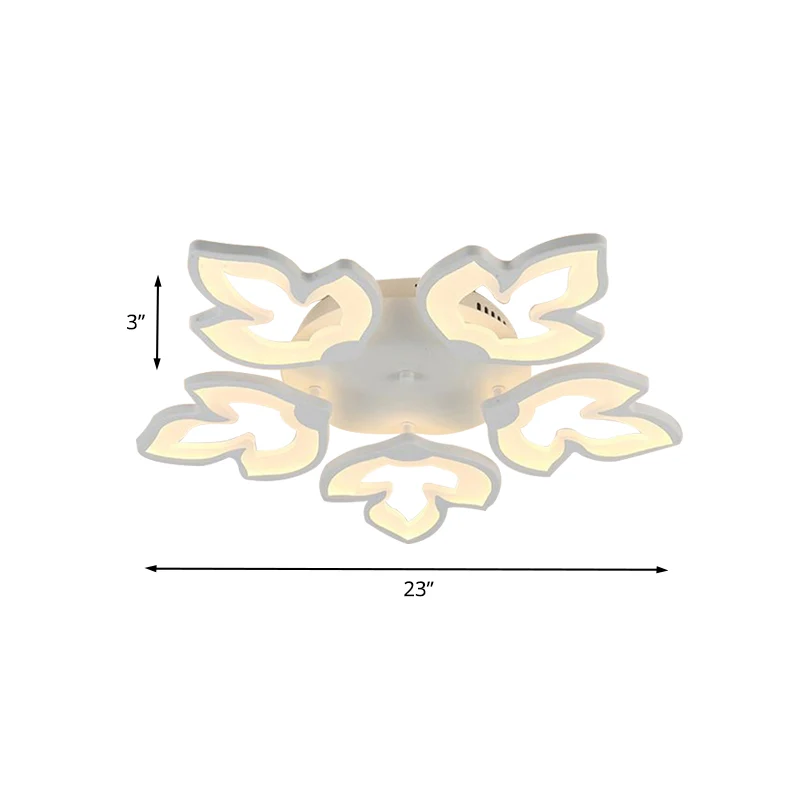 Professionele Waterdichte Acrylic Ahornhout Leaves Semi Flush Mount Contemporary LED White Close to Ceiling Lamp White/War...