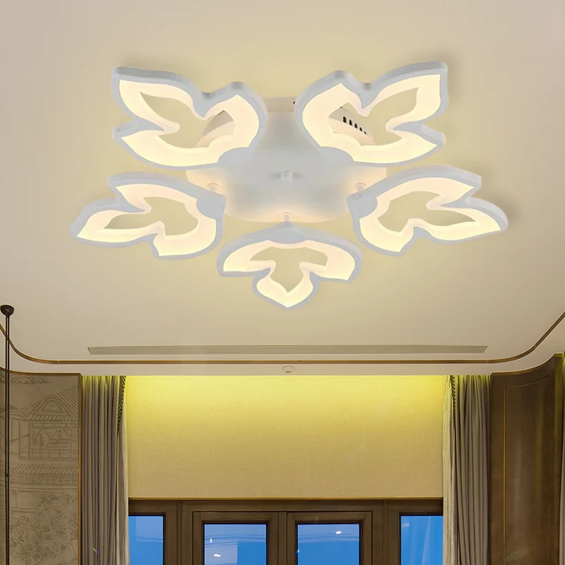 Professionele Waterdichte Acrylic Ahornhout Leaves Semi Flush Mount Contemporary LED White Close to Ceiling Lamp White/War...