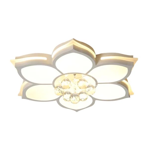 White Flower Flush Ceiling Light Simplicity LED Plexiglas Flush Mount Lamp Clear Crystal Droplet