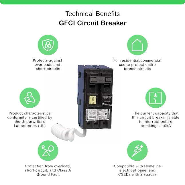 Square D Homeline 50-amp 2-Pole Gfci Circuit Breaker 10kA Scheidingsvermogen