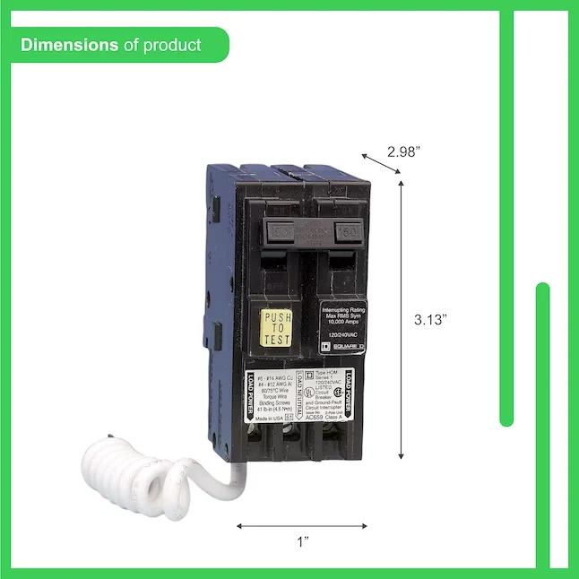 Square D Homeline 50-amp 2-Pole Gfci Circuit Breaker 10kA Scheidingsvermogen